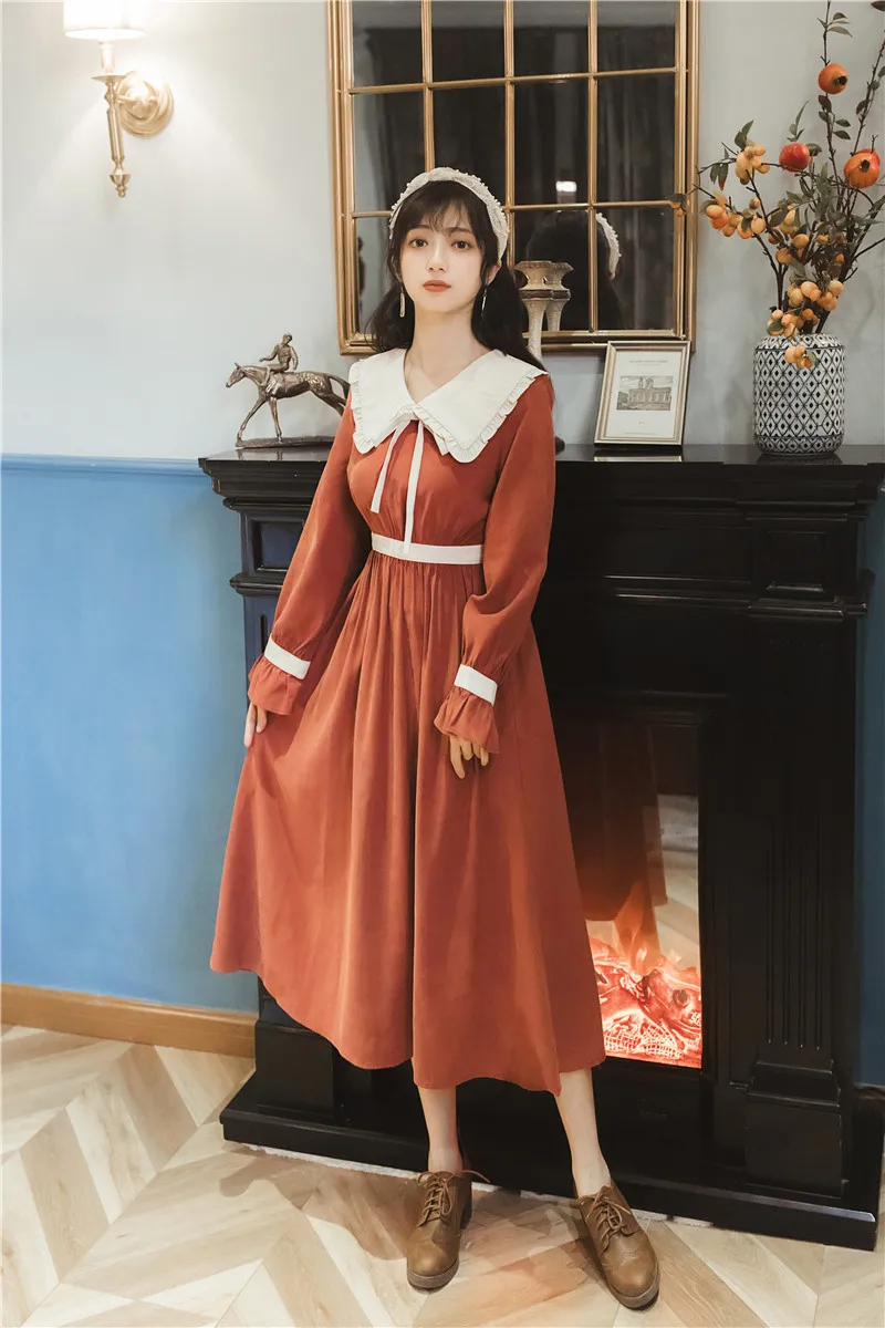 Новое хлопковое вельветовое платье в винтажном стиле с длинным женское 2021