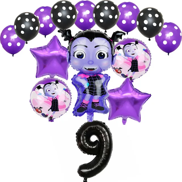 

Cartoon Cute Vampire girl Them Baby Happy Birthday Anniversaire Party Halloween Horror Decorations Skull Number Ballon Supplies