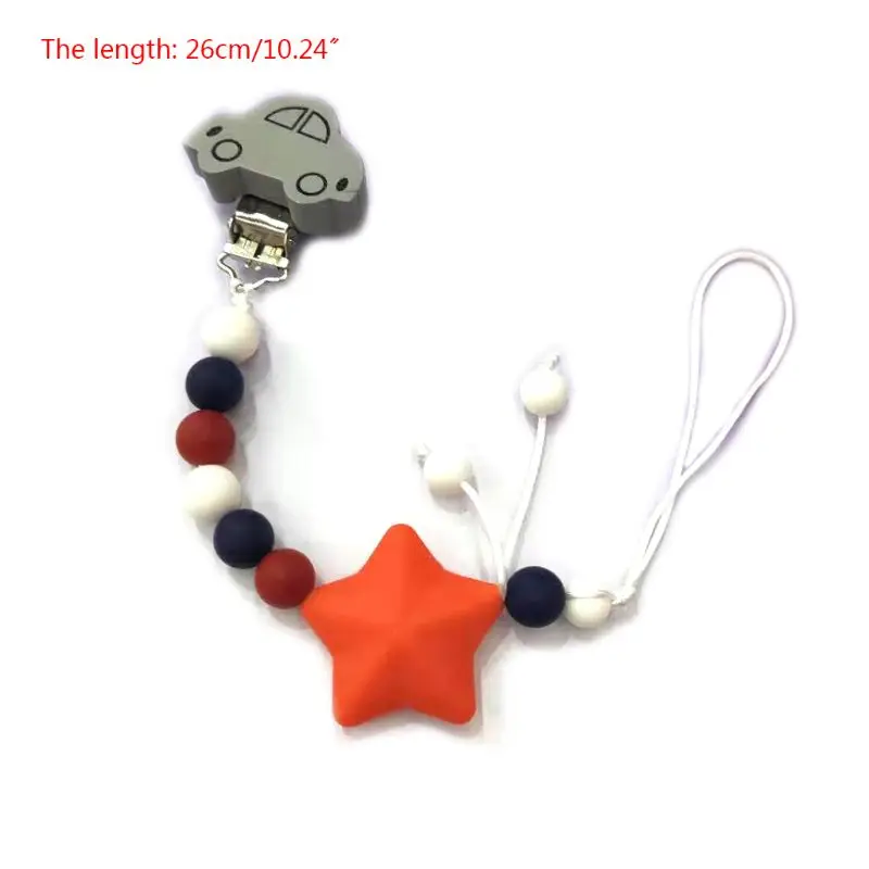 

Newborn Silicone Pacifier Chain Cartoon Car Beaded Infants Nipple Clip Anti-out Chains Baby Teether Accessories