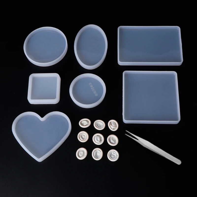 

Crystal Epoxy Resin Mold Heart Round Square Rectangle Coaster Silicone Mould Set