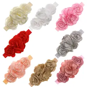 Однотонная повязка на голову с большими цветами 8 шт.лот, Милые простые эластичные повязки для волос для новорожденных, богемные повязки на голову, аксессуары для волос для девочек