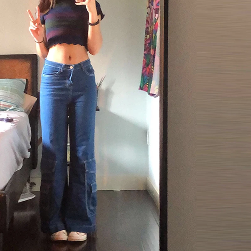 

Bold Shade Street Style Indie Boyfriend Baggy Pants 90s Vintage Y2k Pockets Wide Legs Jeans Unicolor Women High Waist Trousers