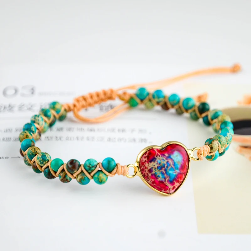 

Natural Stone Heart Bracelet Stranded Tree of Life Bracelet Jasper Friendship Wrap Bracelet Women Ladies Yoga Jewelry