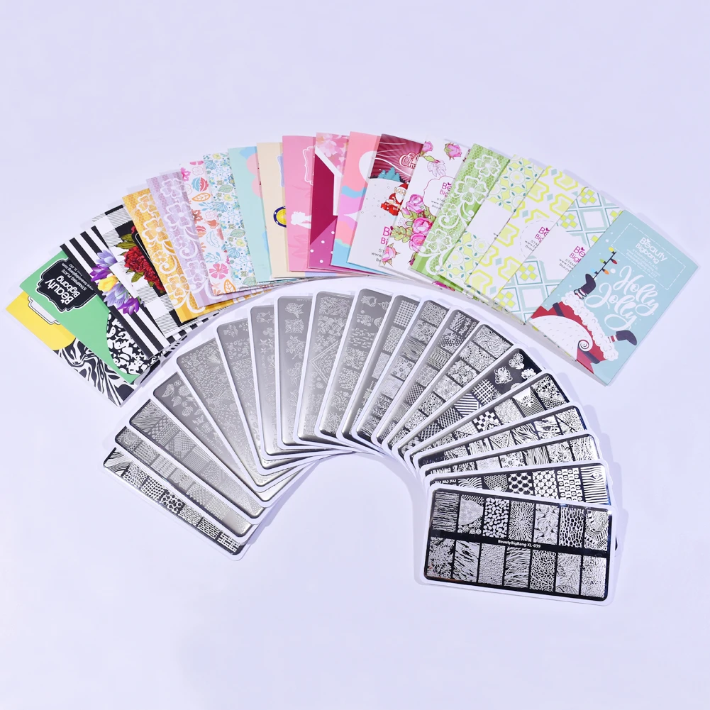 

BeautyBigBang 20PCS Nail Stamping Plates Set Geometry Lace Flower Leaves Striped Image Design Nail Art Plate Template Set
