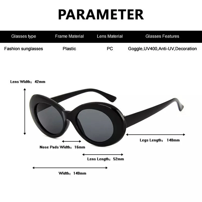 

Kurt Cobain Sunglasses Vintage Goggles Brand Designer Oval Glasses Men Women Lunette Okulary UV400 Eyewear Gafas De Sol