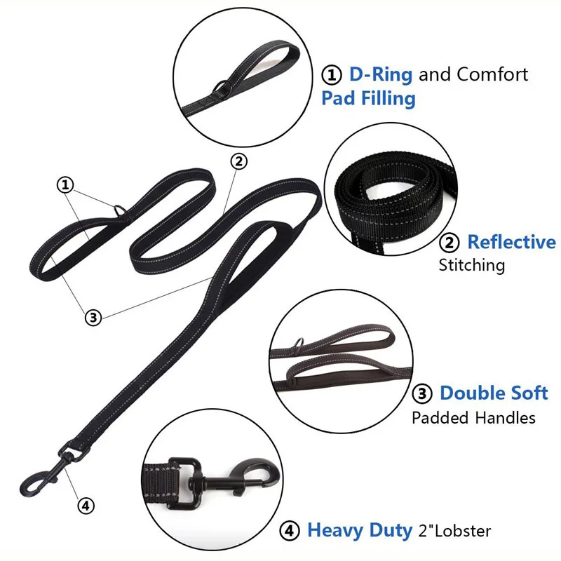 Двухслойный Светоотражающий Поводок для собак веревка черный красный