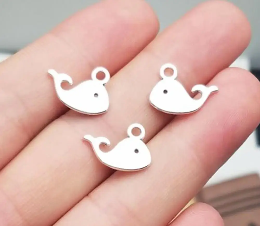 50 шт./лот-16x11 мм подвески в форме Кита антикварные посеребренные мини-подвески DIY