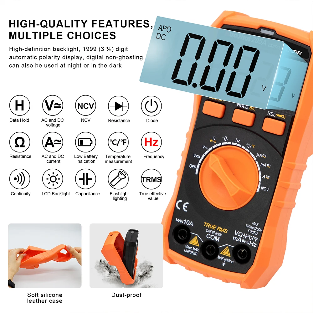 

Newest Multimeter NCV 6000 Counts True RMS Auto Range Live C/F AC/DC Voltage Meter Flash Back Light Large LCD Screen Multimetro