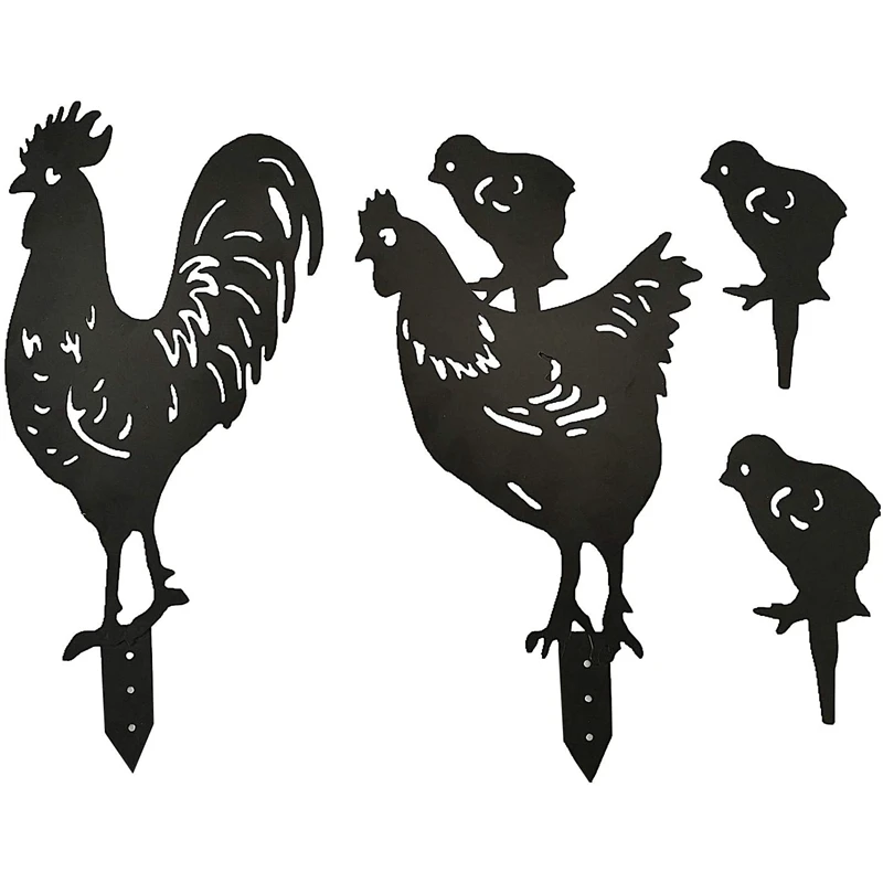

5 шт. металлические декоративные стопки для цыплят и сада, художественные украшения для петуха и двора, уличное украшение для газона и фермы