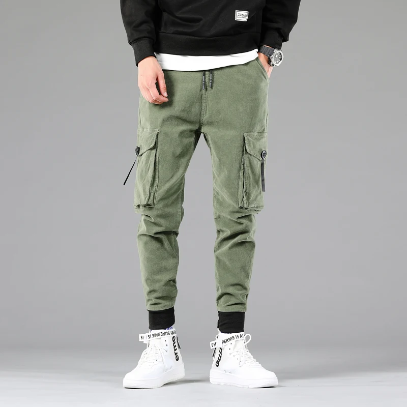 Джинсы мужские вельветовые с множеством карманов винтажные брюки-карго Slim в