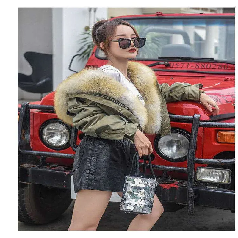 waterproof bomber jacket big red fox fur hood winter jacket women parka thick warm natural real wool fur lining coat army green