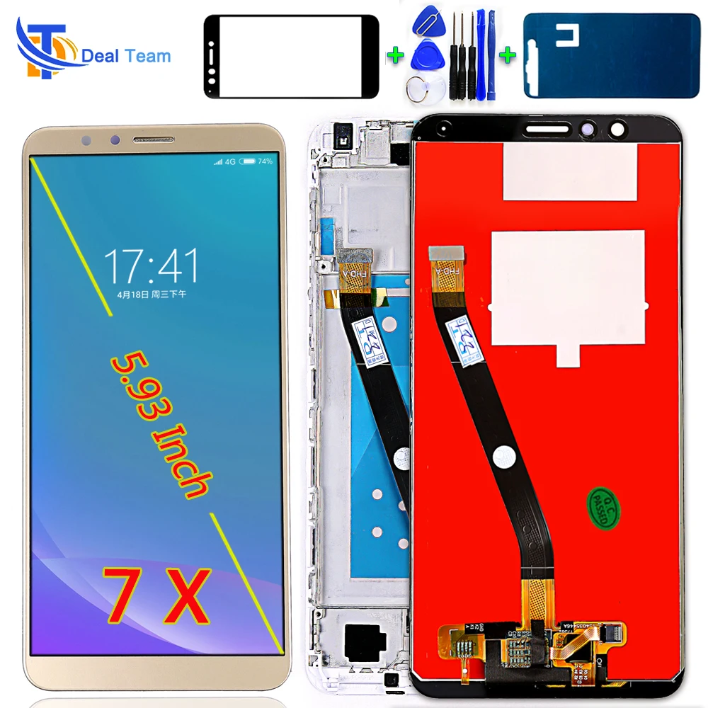 AAA quality LCD Display For Huawei Honor 7X 5.93 inch Touch Screen Digitizer Assembly 2160*1080 BND-L21 Frame with Free Tools