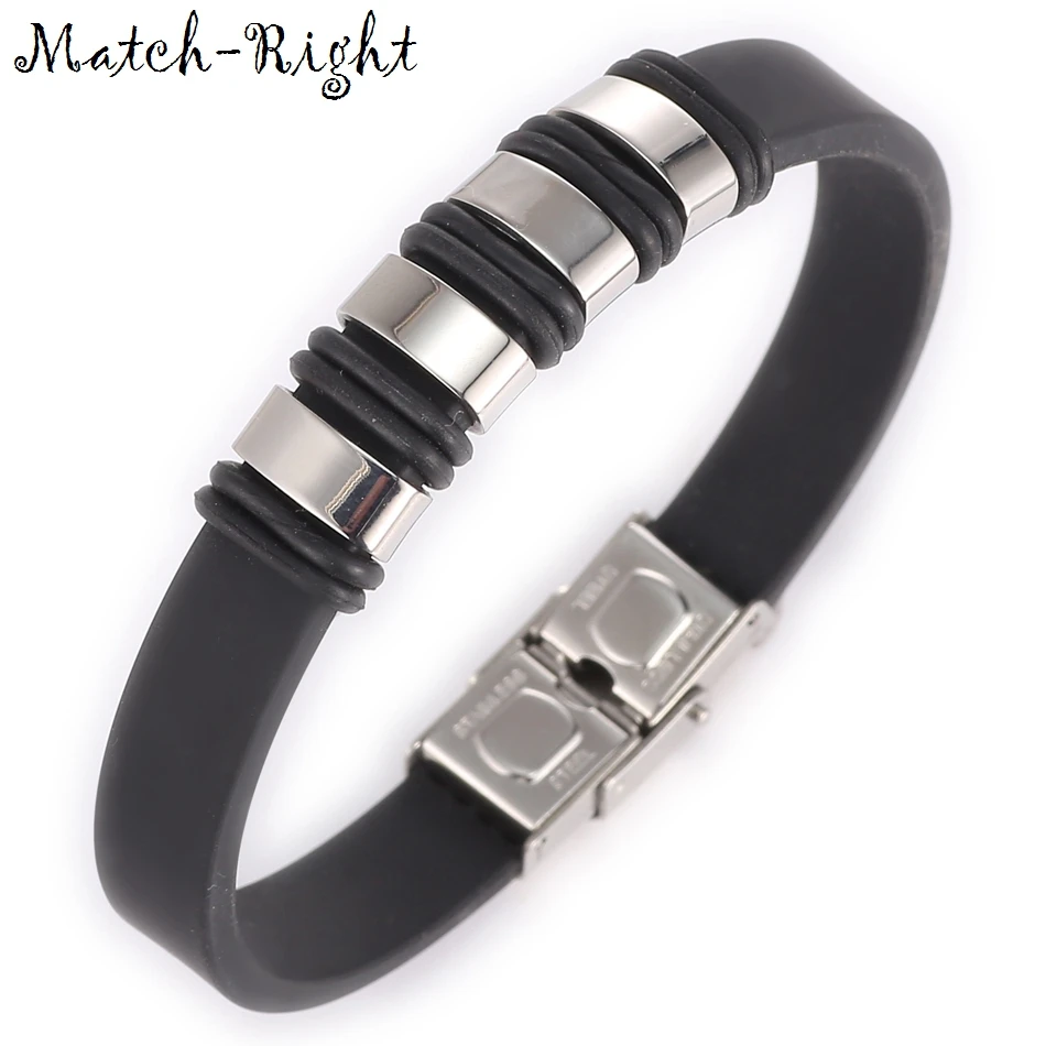 Мужской кожаный браслет Match Right металлический на запястье из нержавеющей стали
