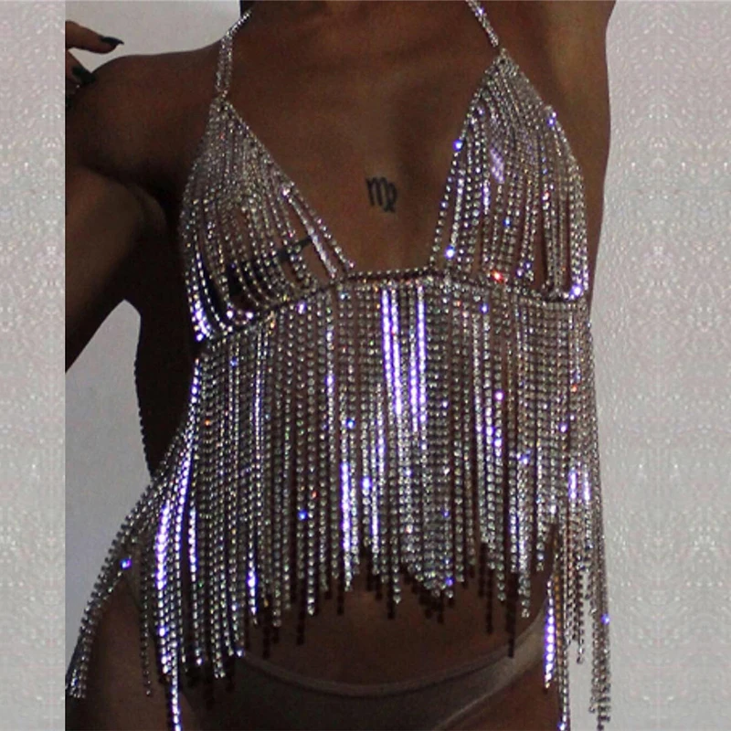 Шикарный комплект из двух предметов с кисточками и стразами сексуальный топ