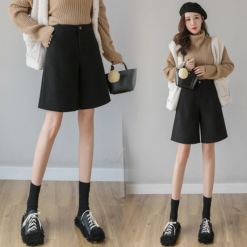 Женские шерстяные брюки с высокой талией REALEFT повседневные широкие карманами на