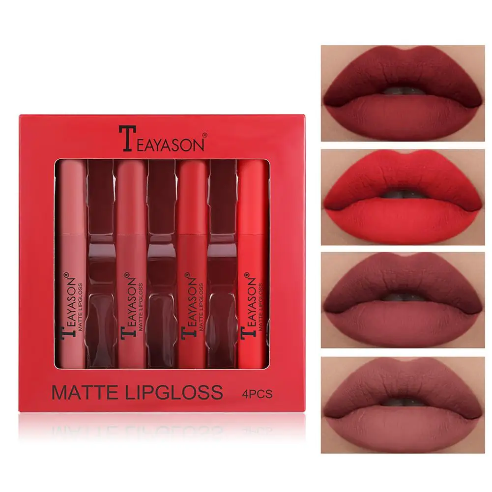 

4Pcs/Set Matte Lip Gloss Set Liquid Lipstick Waterproof Long Lasting Moisturizing Lipstick Women Lip Tint Beauty Cosmetics Kit