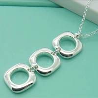 fashion jewelry 925 sterling silver necklace three square circle pendant necklace silver chain woman wedding wedding gift