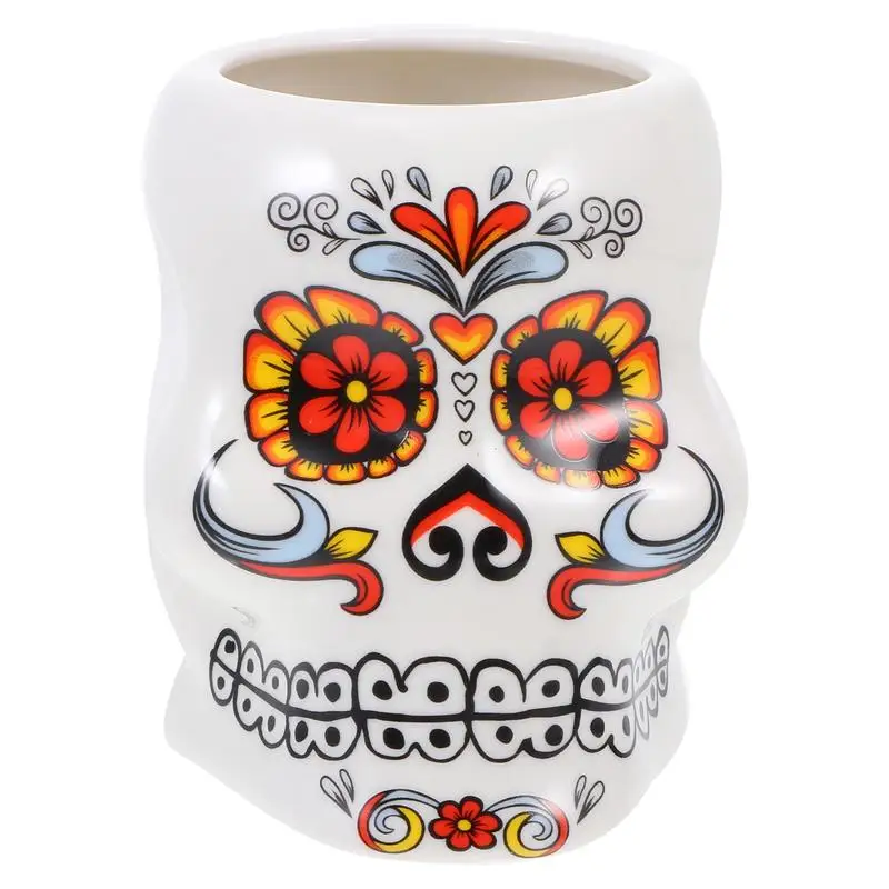 

1pc White Flower Skull Bar Tiki Cup Personality Hawaii Cocktail Drink Mug Hawaii Party Wine Glass Ceramic Cup Party Supply