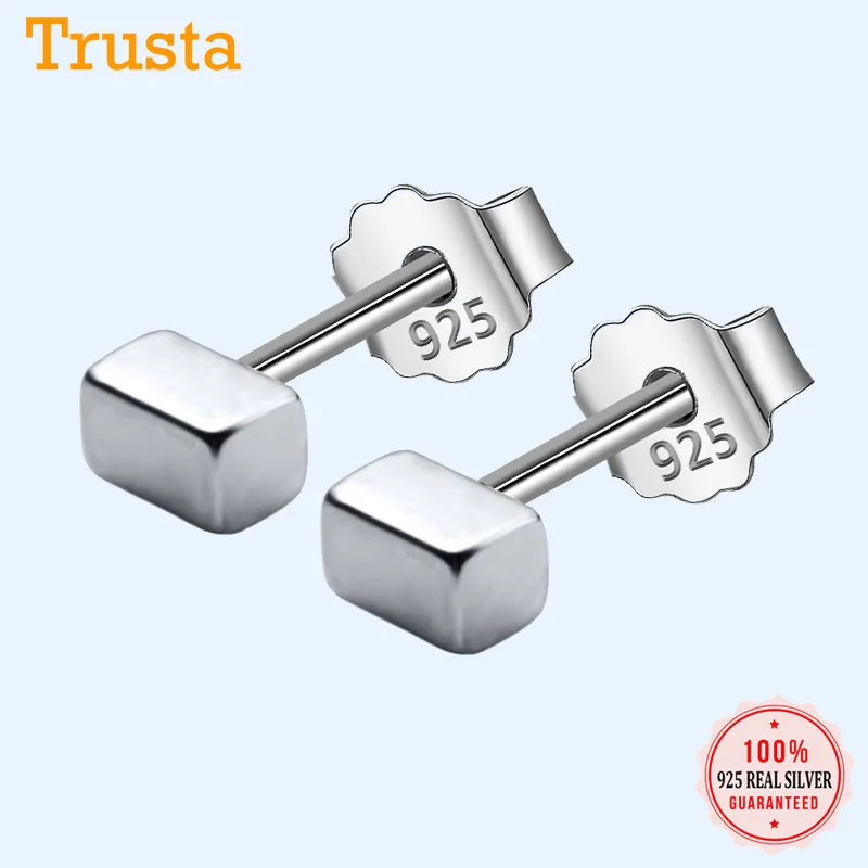Trusta, 925 пробы, серебряные ювелирные изделия, 1 пара, маленькие твердые блоки, серьги-гвоздики, модный подарок для девочек-подростков, детей, леди, DS1278