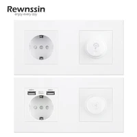 eu home wall embedded double socket usb power outlet white pc plastic panel light switch fan speed control adjust knob switch