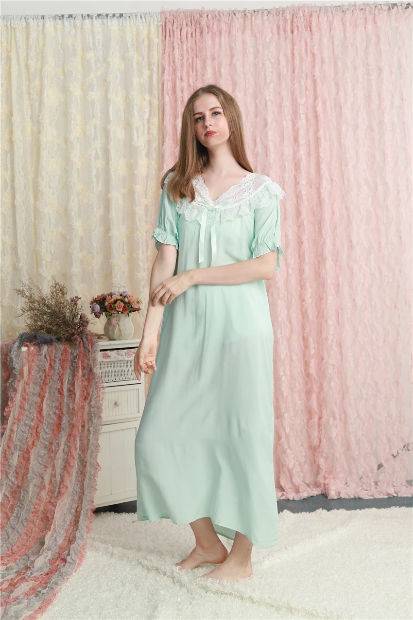 

Sleepwear Summer Nightgown Cotton Green Nightgown Women Long Dress Factory Wholesale
