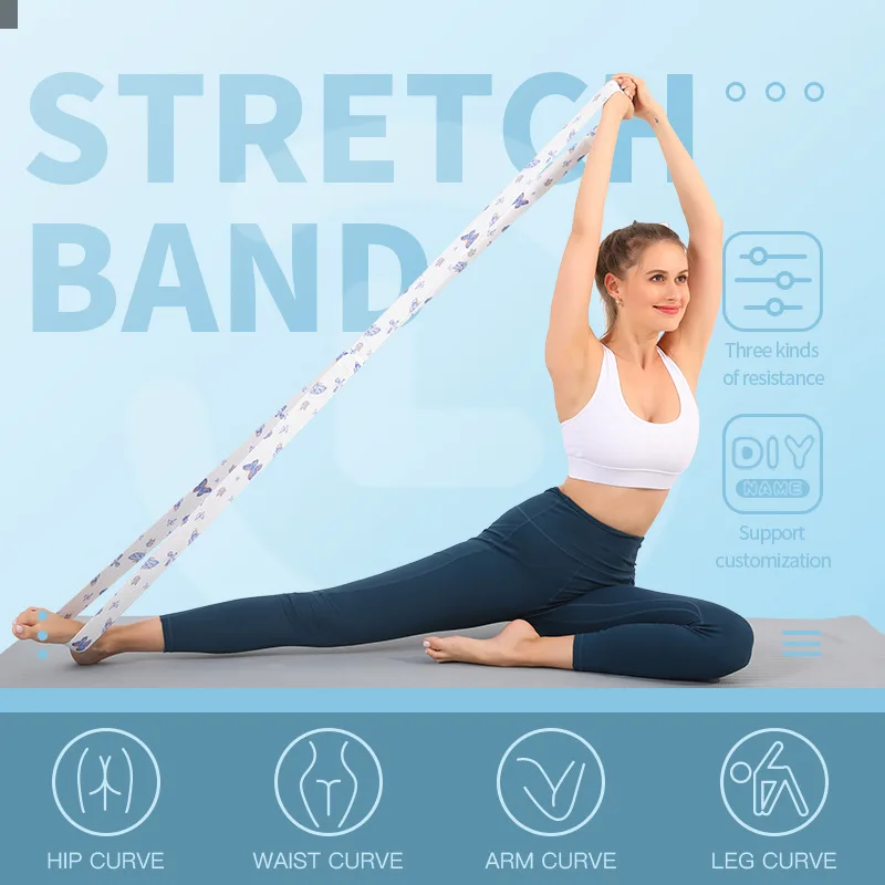 

Yoga stretch belt dance fitness stovepipe shaping stretch belt 2 meters digital band yoga studio ligament stretch belt printing