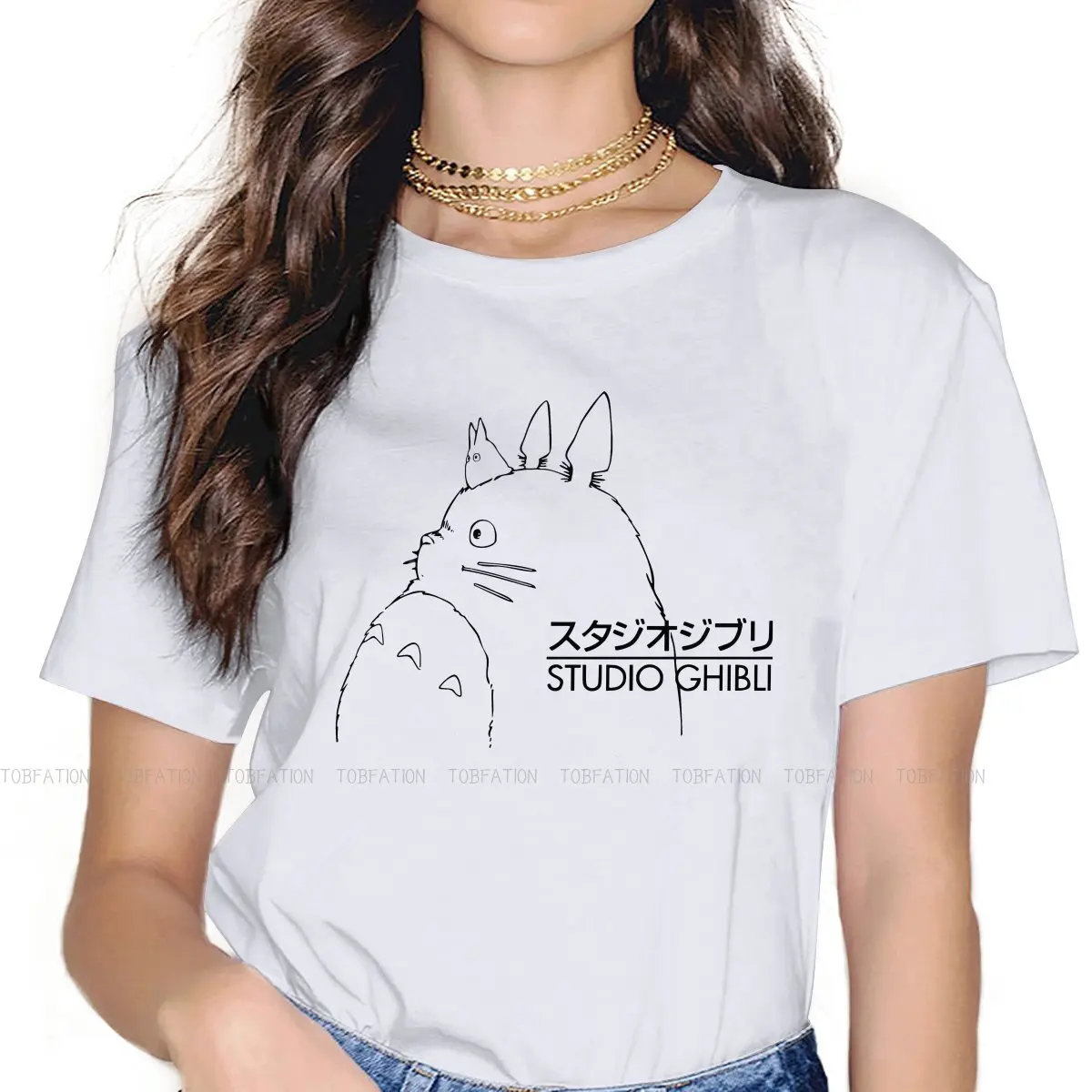 

Studio 4XL TShirts Totoro Mei Satsuki Tatsuo Cartoon Anime Woman Style Streetwear T Shirt Round Neck Big Size