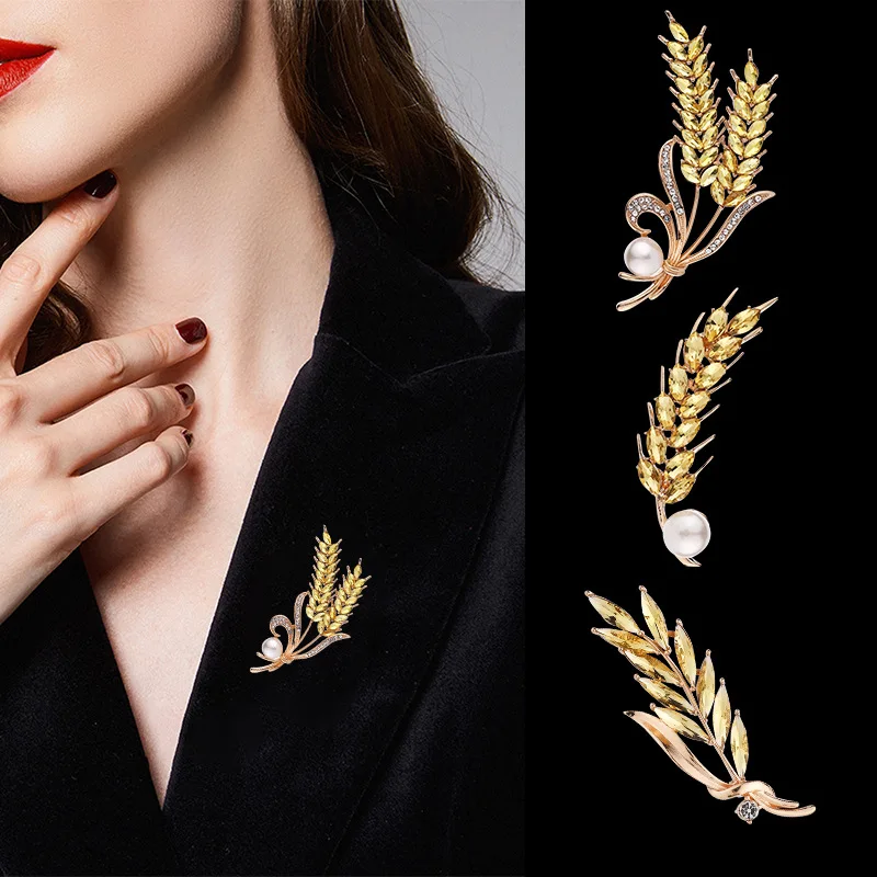 

Luxury Cubic Zircon Wheat Ear Brooch Collar Pins For Suit Shining Women's Brooches 2021 Ins Style Jewelry Wholesale