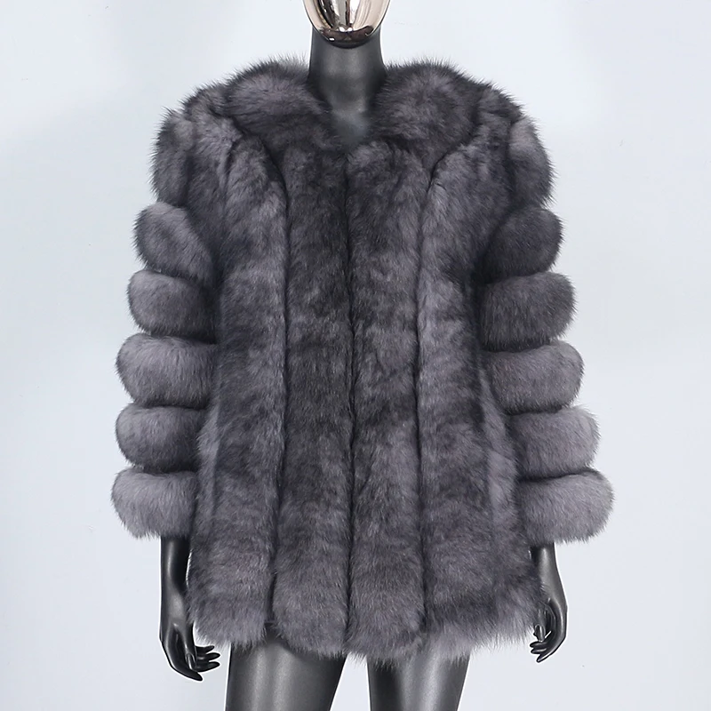 

CXFS 2021 Long Winter Jacket Women Real Fur Coat Natural Big Fluffy Fox Fur Outerwear Streetwear Thick Streetwear Fashion Brand