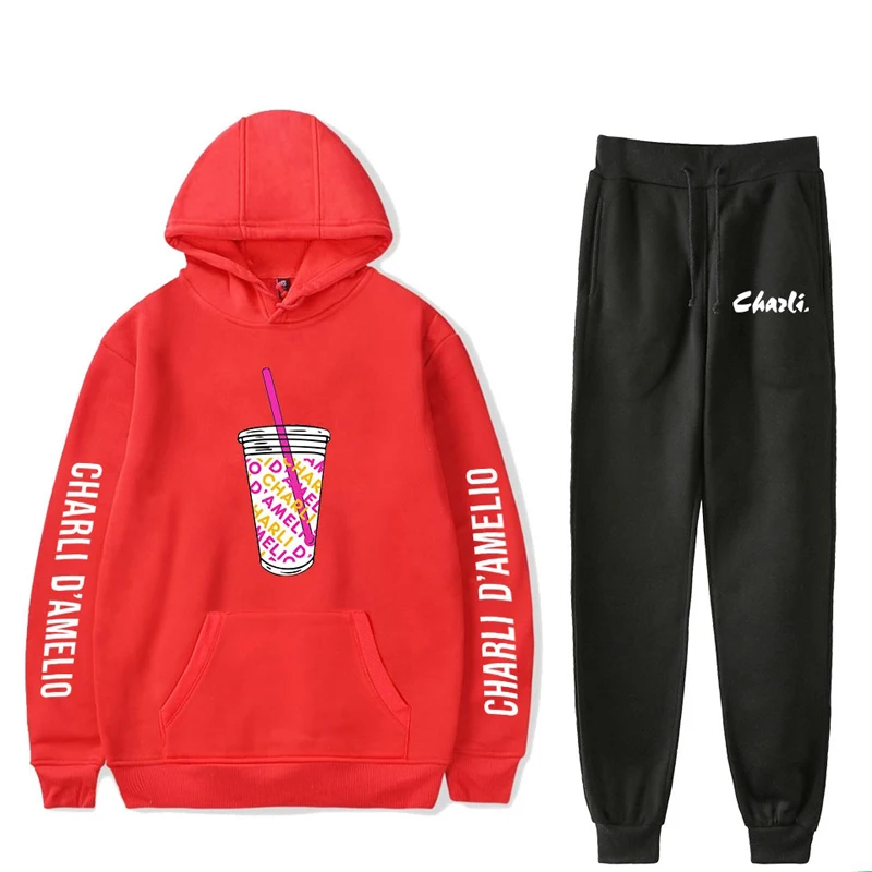 

New Charli D'amelio Two Piece Set Women/Men Fashion Hoodies And Pants Boys Girls Charli Damelio Merch Sweatshirt Suit Sportwear