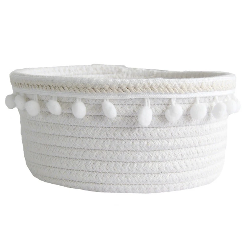 

2x Ball Cotton Rope Woven Storage Basket Desktop Cosmetics Storage Basket Nordic Style Debris Storage Box Grey & White