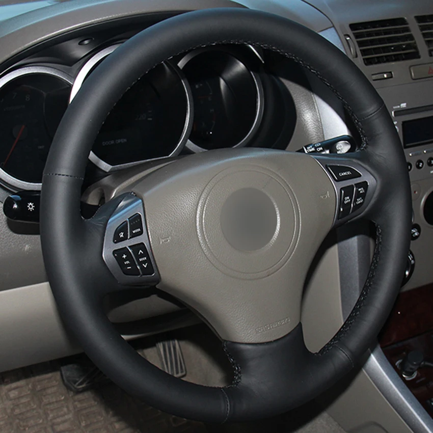 Сшитый вручную черный Противоскользящий чехол рулевого колеса автомобиля из