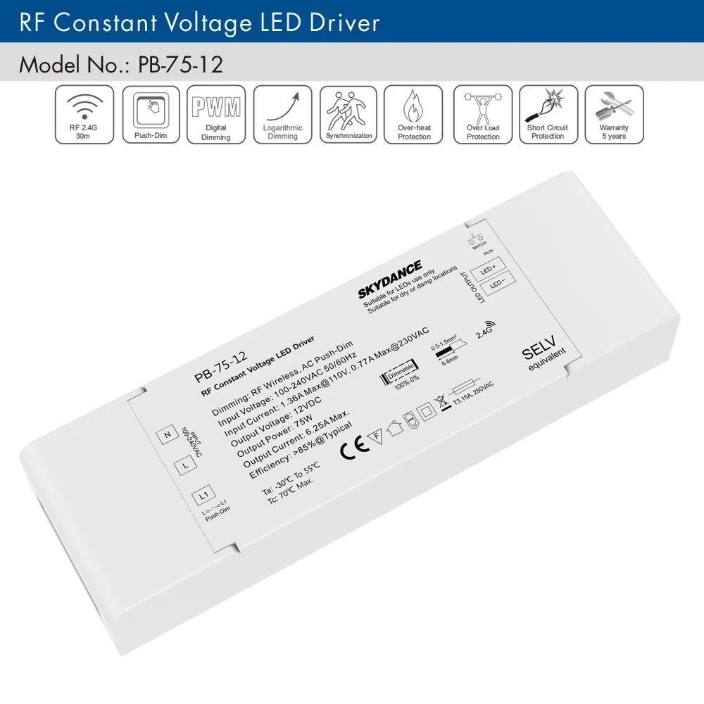Dimmable LED Driver 12V 24V 75W RF 2.4G Wireless Remote Control AC 110V 220V to DC Constant Voltage Dimming | Лампы и освещение