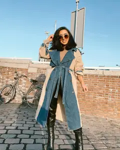 Женское длинное пальто с поясом, свободное двубортное пальто с отложным воротником, в Корейском стиле, весна 2021