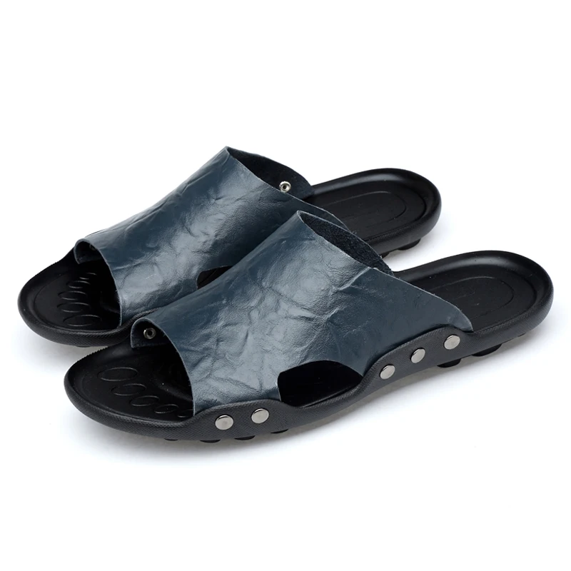 Шлепанцы мужские кожаные дышащие большого размера | Обувь