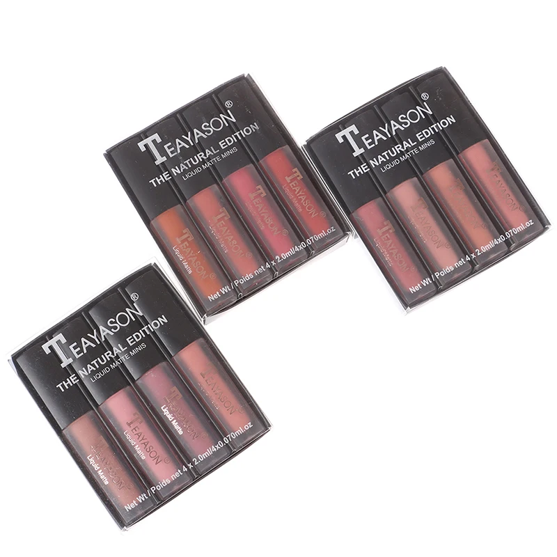

4pcs/set Women's Fashion Liquid Lipstick Set Lipgloss Nude Makeup Matte Velvet Lip Glosses Red Natural Moisturizer