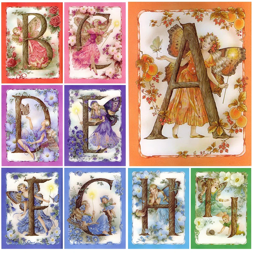 

Custom Name Alphabet ABC Wall Pictures For Living Room Baby Girl Butterfly Fairy Nordic Poster Wall Art Canvas Painting Unframed