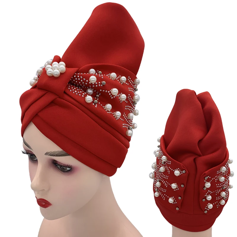 

2021 NEW Women Turban Hijab Bonnet Already Made African Auto Gele Headtie Muslim Headscarf Caps Female Head Wraps Hat for Party