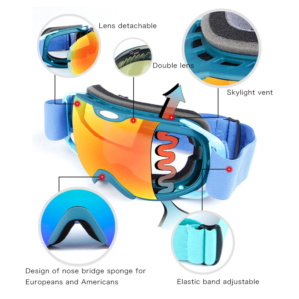 DMAR лыжные очки сферические двухслойные теплые анти-противотуманные защитные