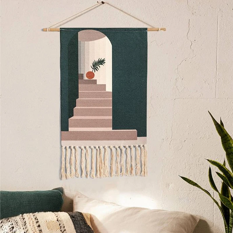 

Woven Cotton Linen Tapestry Hanging Backdrop Geometric Tapestry Bohemian Wall Mural Wall Hanging Tapestry Living Room Home Decor
