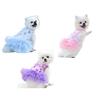 small dog lace chiffon dress fashion birthday party puppy wedding dress cute summer pet dog costume blue purple pink