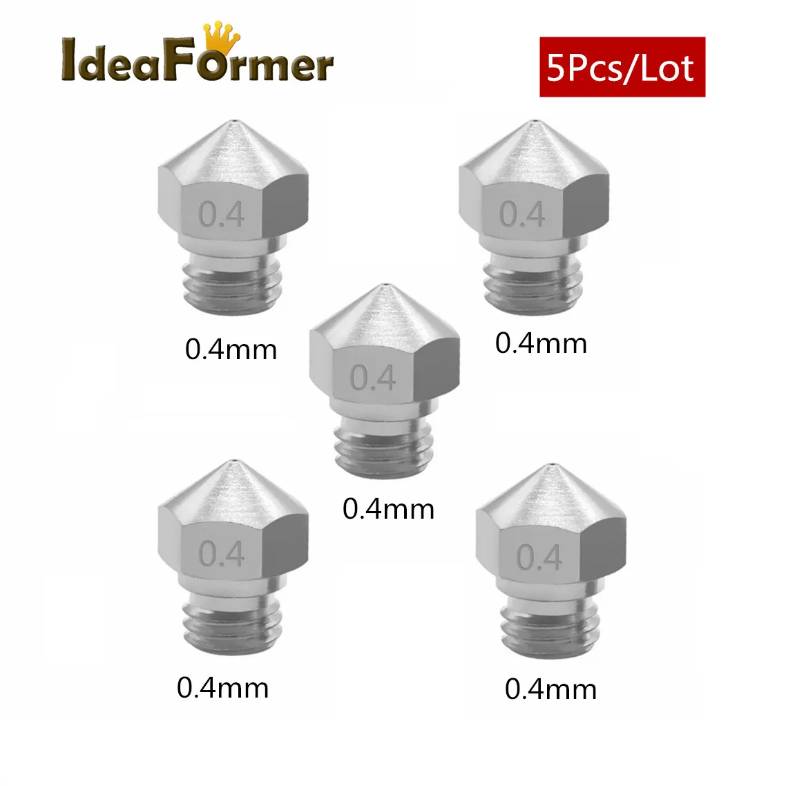 IdeaFormer 5Pcs/Lot 3D Printer Accessories MK10 MK2 Stainless Steel Nozzle M7 Screw Thread Nozzle Bore 0.4mm For 1.75mm Filament