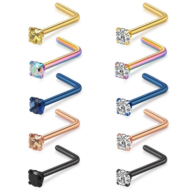 Носовые кольца 18 г 20 L образные шпильки для носа с разноцветным кубическим