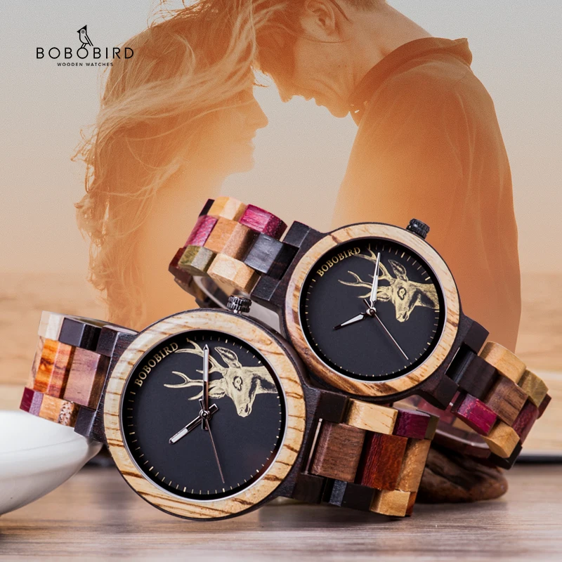 BOBO BIRD Wooden Men's Watches Women Lover's Wristwatch Ladies Elk Deer Quartz Couple Watch