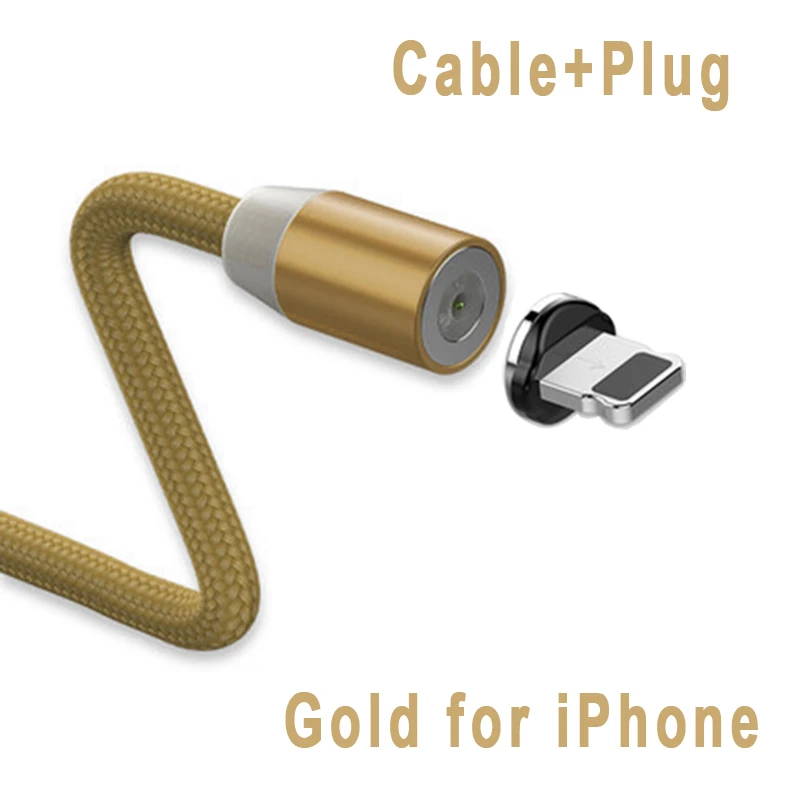 Gold for iPhone Вы первый Usb-c кабель Micro USB Магнитный кабель type C провод для iPhone металлический штекер светодиодный зарядный кабель 1 м/2 м для Android ios - Цвет: Gold for iPhone