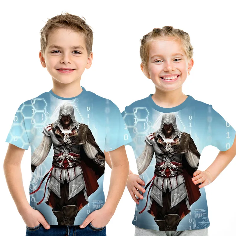 Assassin's Creed/детская одежда для активного отдыха с 3d принтом, приталенная рубашка для мальчиков и девочек, Детская футболка с короткими рукавами, 3D