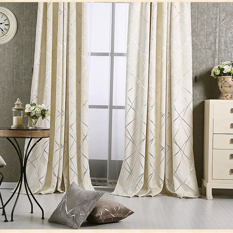 Европейский роскошный утолщенный шенилл штора бежевого цвета геометрический