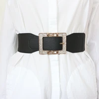 new retro style elastic waistband ladies body fitting elastic belt rhinestone alloy decorative belt casual black