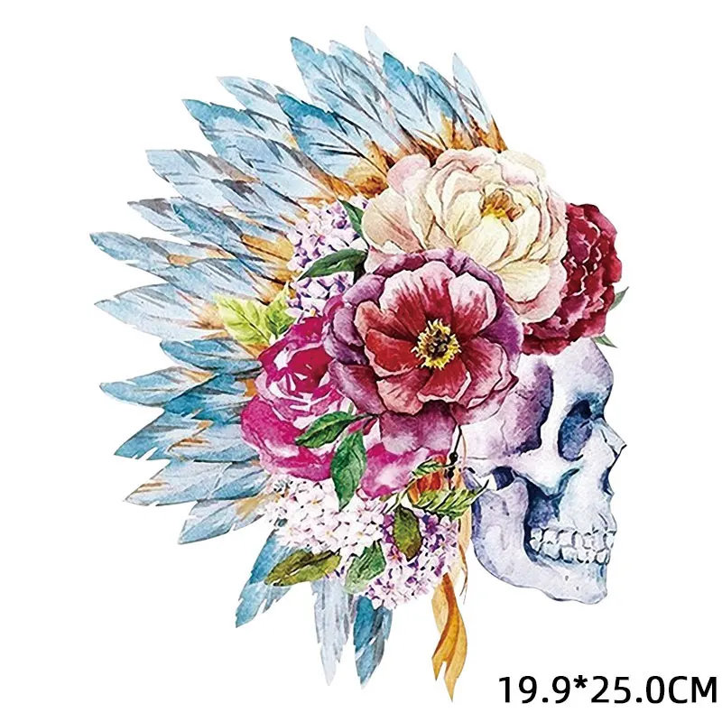 

Oeteldonk Sugar Skull Patches for Punk Jackets Iron on Transfers for Clothing Vinyl Thermo Stickers Applique Accessory DIY Patch