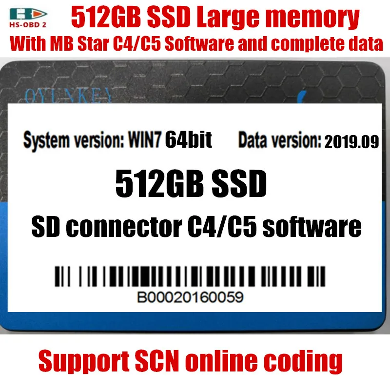 Бесплатная доставка 512G большой емкости SSD с obd2 сканером MB star C4 C5 2020 12 V программное